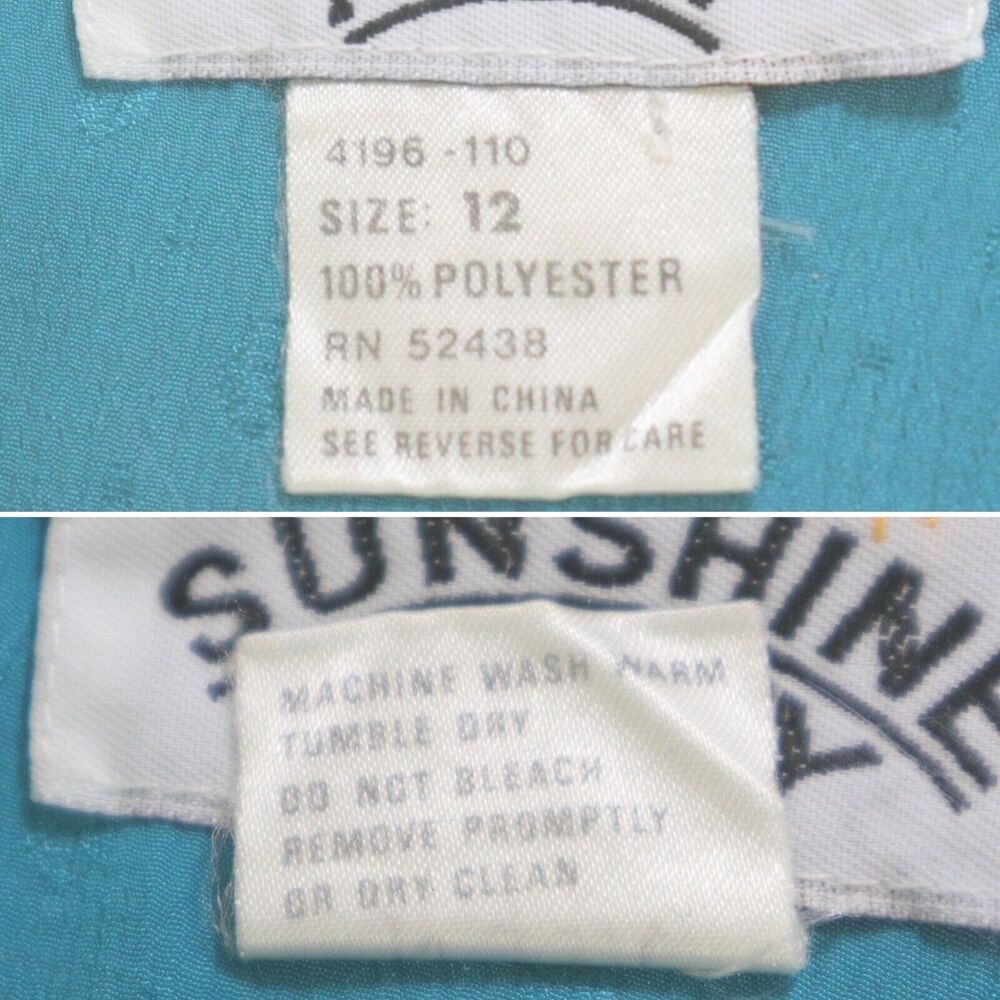 Vintage 1980s Sunshine Alley Size 12 Ruffle Sleeve Dress Teal Satin - Picture 10 of 10